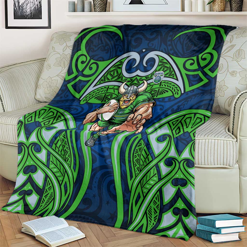 Canberra Raiders Rugby Blanket Polynesian Tribal Viking Warrior Green Blue Pattern