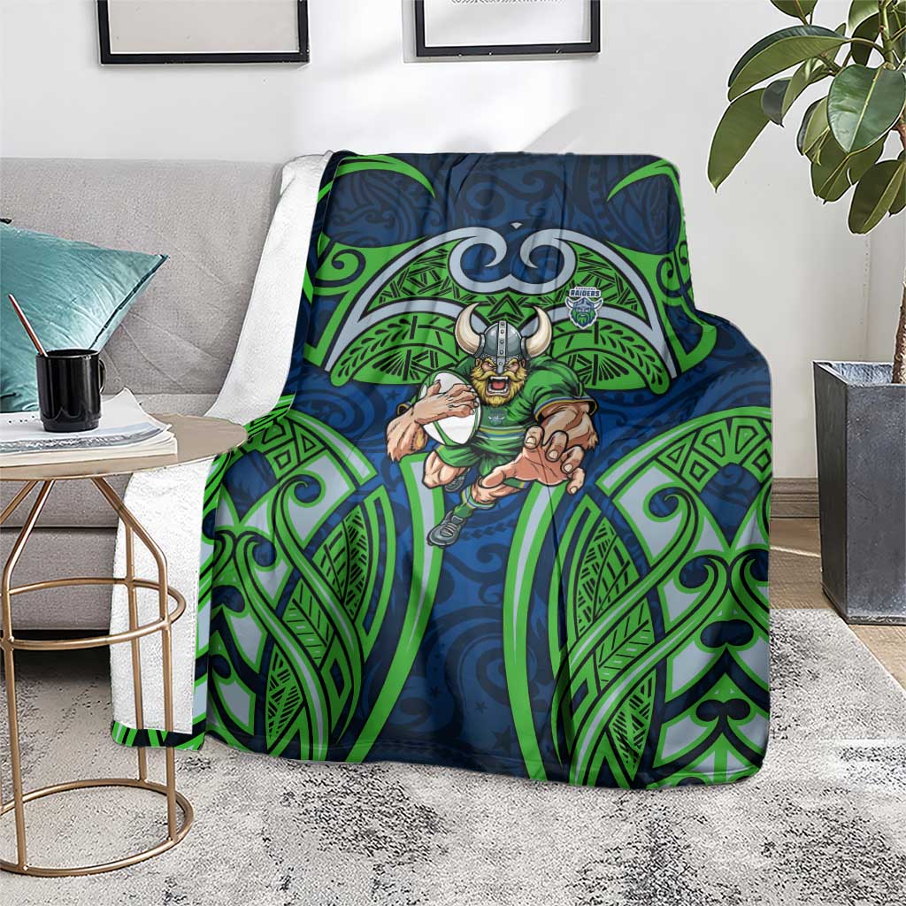 Canberra Raiders Rugby Blanket Polynesian Tribal Viking Warrior Green Blue Pattern