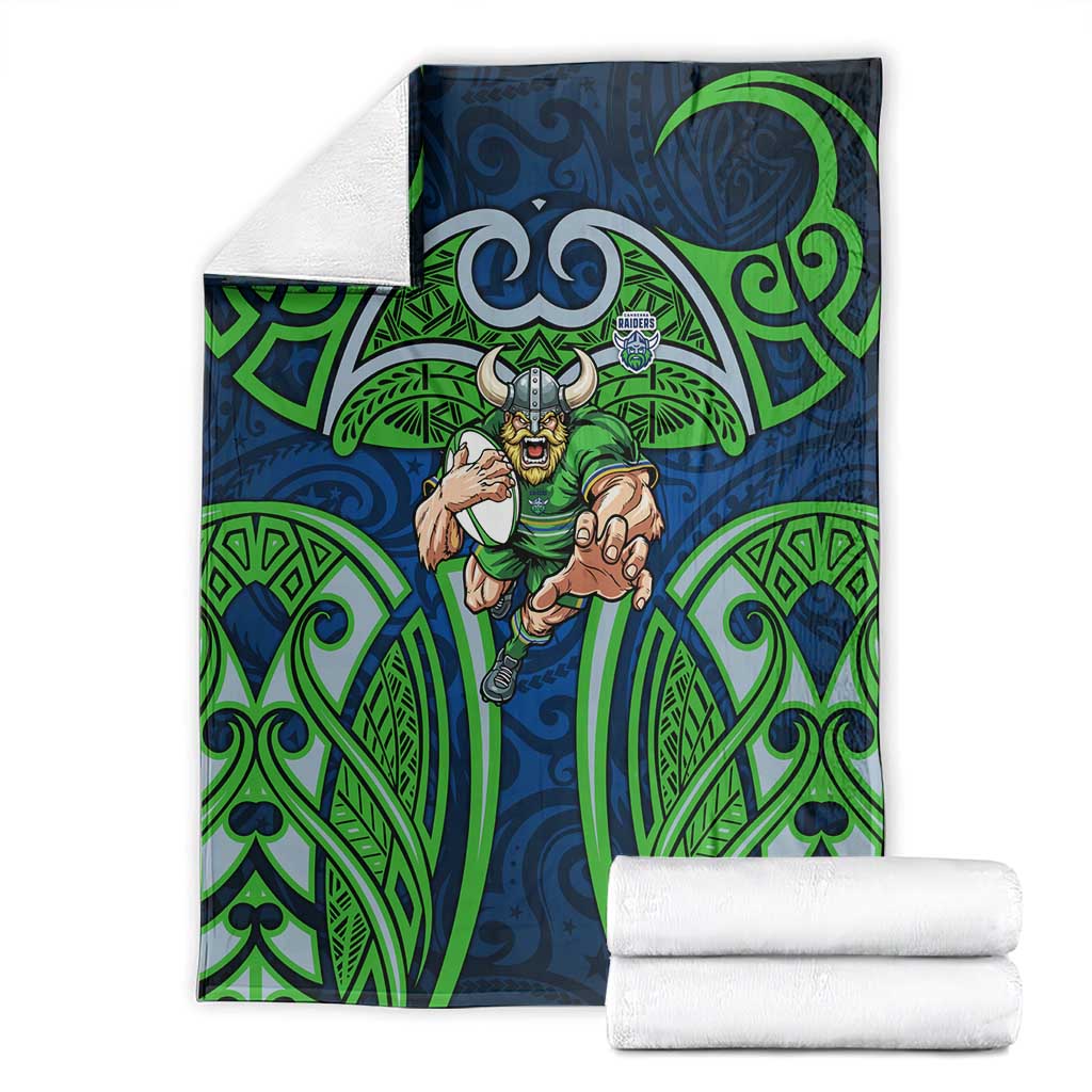 Canberra Raiders Rugby Blanket Polynesian Tribal Viking Warrior Green Blue Pattern