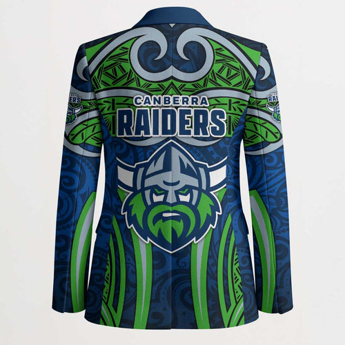 Canberra Raiders Rugby Blazer Polynesian Tribal Viking Warrior Green Blue Pattern