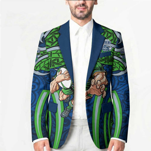 Canberra Raiders Rugby Blazer Polynesian Tribal Viking Warrior Green Blue Pattern
