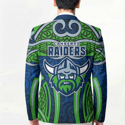 Canberra Raiders Rugby Blazer Polynesian Tribal Viking Warrior Green Blue Pattern