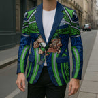 Canberra Raiders Rugby Blazer Polynesian Tribal Viking Warrior Green Blue Pattern