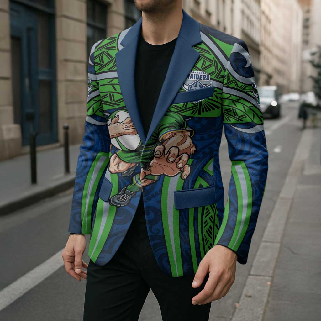 Canberra Raiders Rugby Blazer Polynesian Tribal Viking Warrior Green Blue Pattern