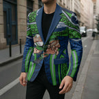 Canberra Raiders Rugby Blazer Polynesian Tribal Viking Warrior Green Blue Pattern