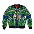 Canberra Raiders Rugby Bomber Jacket Polynesian Tribal Viking Warrior Green Blue Pattern