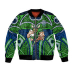 Canberra Raiders Rugby Bomber Jacket Polynesian Tribal Viking Warrior Green Blue Pattern