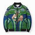 Canberra Raiders Rugby Bomber Puffer Jacket Polynesian Tribal Viking Warrior Green Blue Pattern