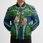 Canberra Raiders Rugby Bomber Puffer Jacket Polynesian Tribal Viking Warrior Green Blue Pattern