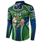 Canberra Raiders Rugby Button Sweatshirt Polynesian Tribal Viking Warrior Green Blue Pattern