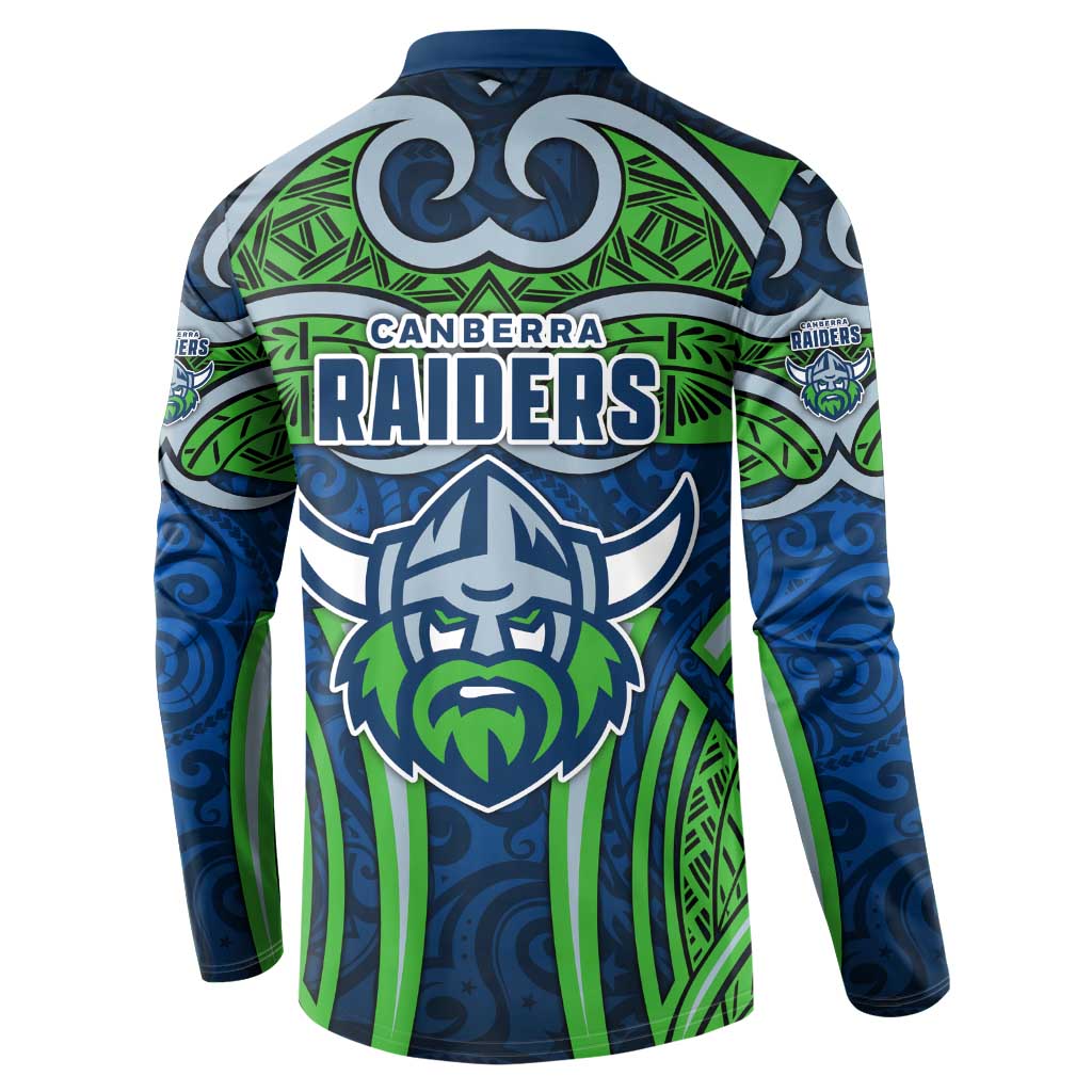 Canberra Raiders Rugby Button Sweatshirt Polynesian Tribal Viking Warrior Green Blue Pattern