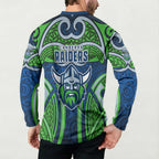 Canberra Raiders Rugby Button Sweatshirt Polynesian Tribal Viking Warrior Green Blue Pattern
