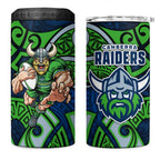 Canberra Raiders Rugby 4 in 1 Can Cooler Tumbler Polynesian Tribal Viking Warrior Green Blue Pattern