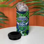 Canberra Raiders Rugby 4 in 1 Can Cooler Tumbler Polynesian Tribal Viking Warrior Green Blue Pattern
