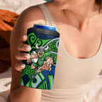 Canberra Raiders Rugby 4 in 1 Can Cooler Tumbler Polynesian Tribal Viking Warrior Green Blue Pattern