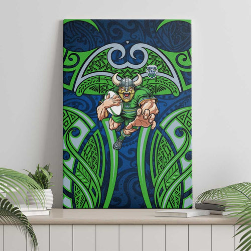 Canberra Raiders Rugby Canvas Wall Art Polynesian Tribal Viking Warrior Green Blue Pattern