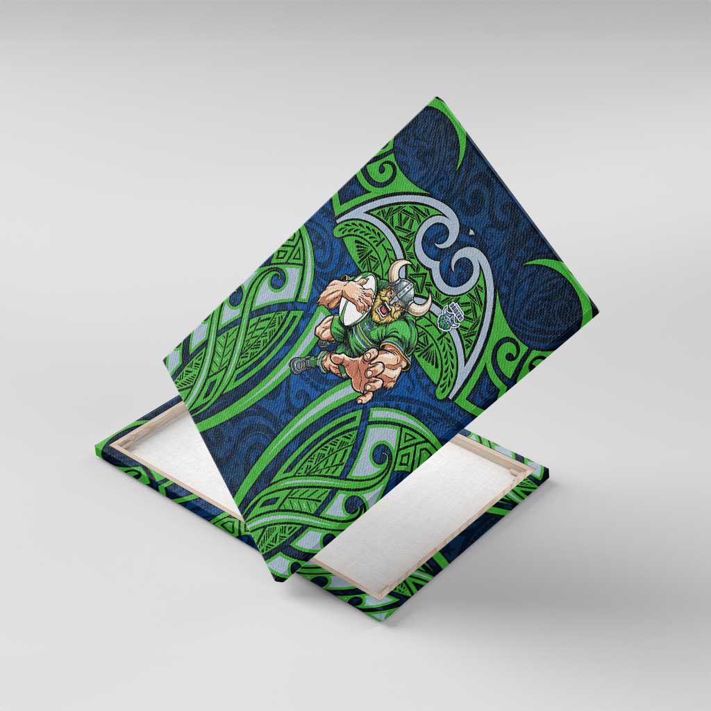 Canberra Raiders Rugby Canvas Wall Art Polynesian Tribal Viking Warrior Green Blue Pattern