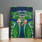 Canberra Raiders Rugby Canvas Wall Art Polynesian Tribal Viking Warrior Green Blue Pattern