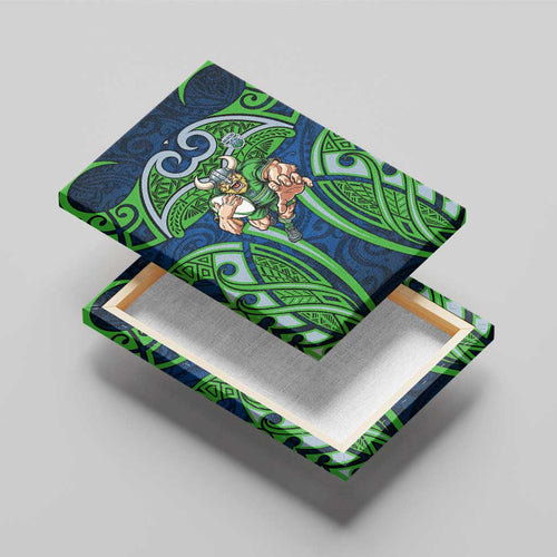 Canberra Raiders Rugby Canvas Wall Art Polynesian Tribal Viking Warrior Green Blue Pattern