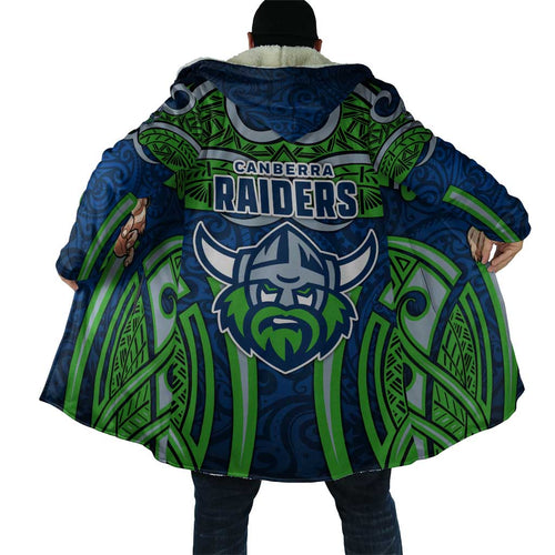 Canberra Raiders Rugby Cloak Polynesian Tribal Viking Warrior Green Blue Pattern