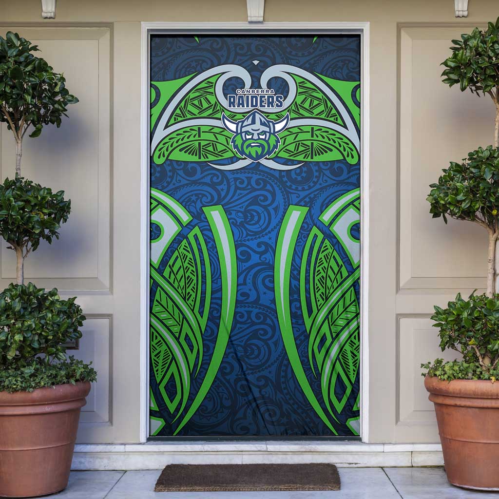 Canberra Raiders Rugby Door Cover Polynesian Tribal Viking Warrior Green Blue Pattern
