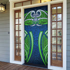 Canberra Raiders Rugby Door Cover Polynesian Tribal Viking Warrior Green Blue Pattern