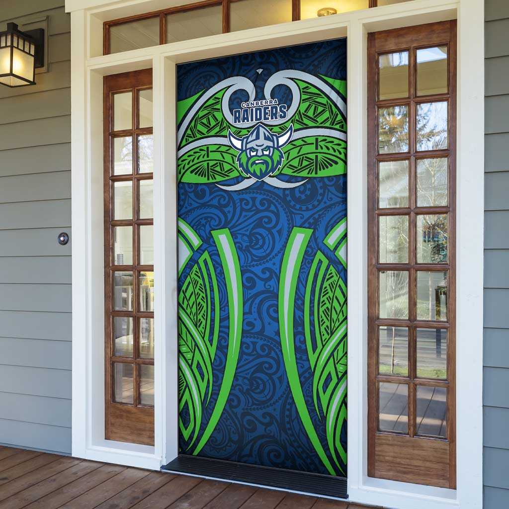 Canberra Raiders Rugby Door Cover Polynesian Tribal Viking Warrior Green Blue Pattern