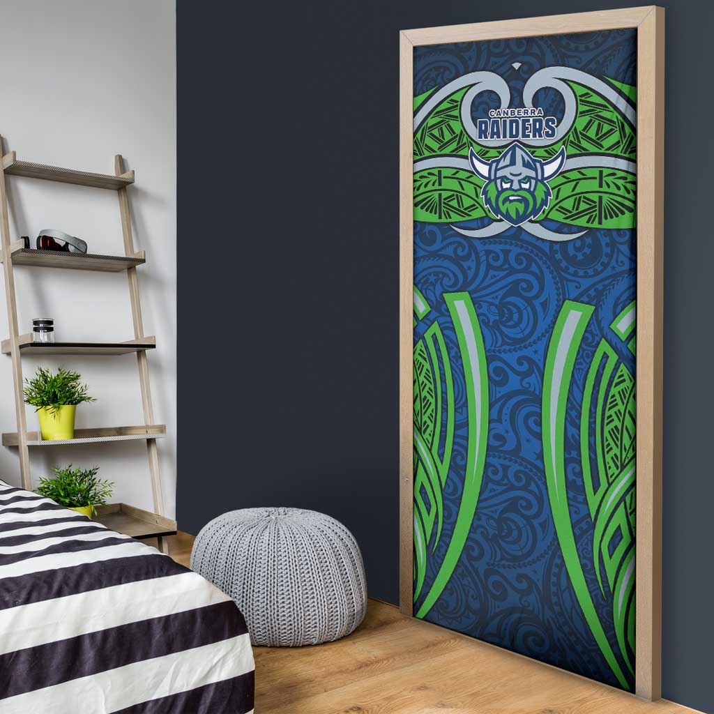 Canberra Raiders Rugby Door Cover Polynesian Tribal Viking Warrior Green Blue Pattern