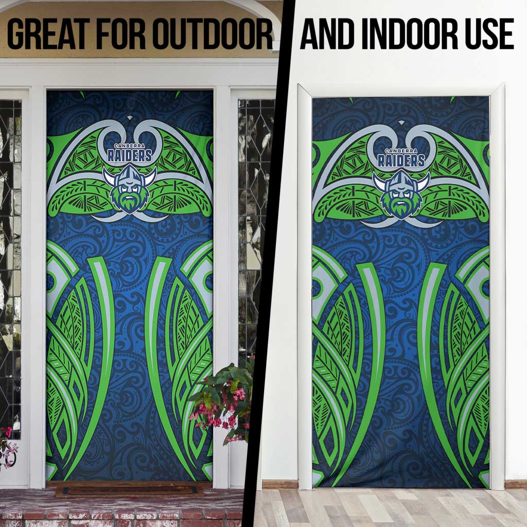 Canberra Raiders Rugby Door Cover Polynesian Tribal Viking Warrior Green Blue Pattern