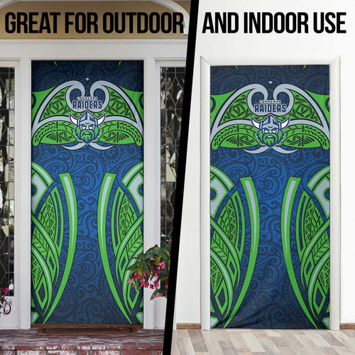 Canberra Raiders Rugby Door Cover Polynesian Tribal Viking Warrior Green Blue Pattern