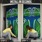 Canberra Raiders Rugby Door Cover Polynesian Tribal Viking Warrior Green Blue Pattern