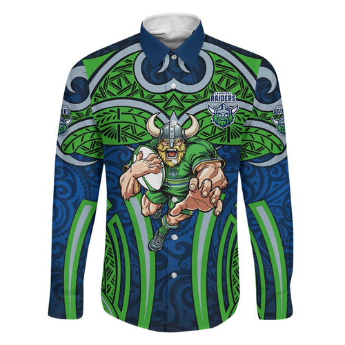 Canberra Raiders Rugby Family Matching Off Shoulder Maxi Dress and Hawaiian Shirt Polynesian Tribal Viking Warrior Green Blue Pattern