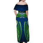 Canberra Raiders Rugby Family Matching Off Shoulder Maxi Dress and Hawaiian Shirt Polynesian Tribal Viking Warrior Green Blue Pattern
