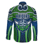 Canberra Raiders Rugby Family Matching Puletasi and Hawaiian Shirt Polynesian Tribal Viking Warrior Green Blue Pattern