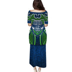 Canberra Raiders Rugby Family Matching Puletasi and Hawaiian Shirt Polynesian Tribal Viking Warrior Green Blue Pattern