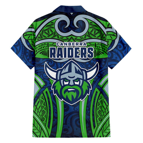 Canberra Raiders Rugby Family Matching Summer Maxi Dress and Hawaiian Shirt Polynesian Tribal Viking Warrior Green Blue Pattern