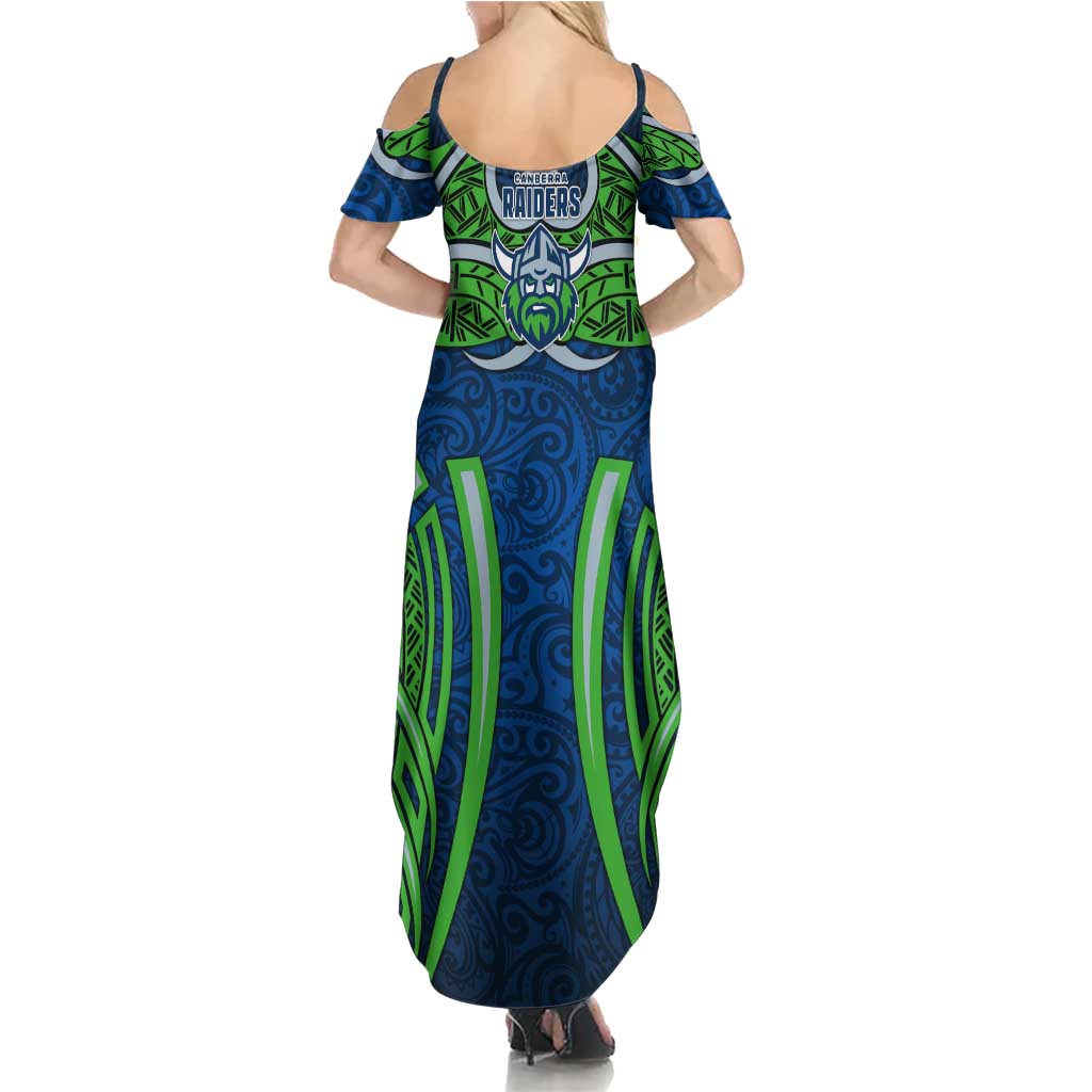 Canberra Raiders Rugby Family Matching Summer Maxi Dress and Hawaiian Shirt Polynesian Tribal Viking Warrior Green Blue Pattern