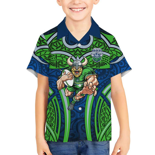 Canberra Raiders Rugby Family Matching Summer Maxi Dress and Hawaiian Shirt Polynesian Tribal Viking Warrior Green Blue Pattern