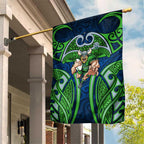Canberra Raiders Rugby Garden Flag Polynesian Tribal Viking Warrior Green Blue Pattern