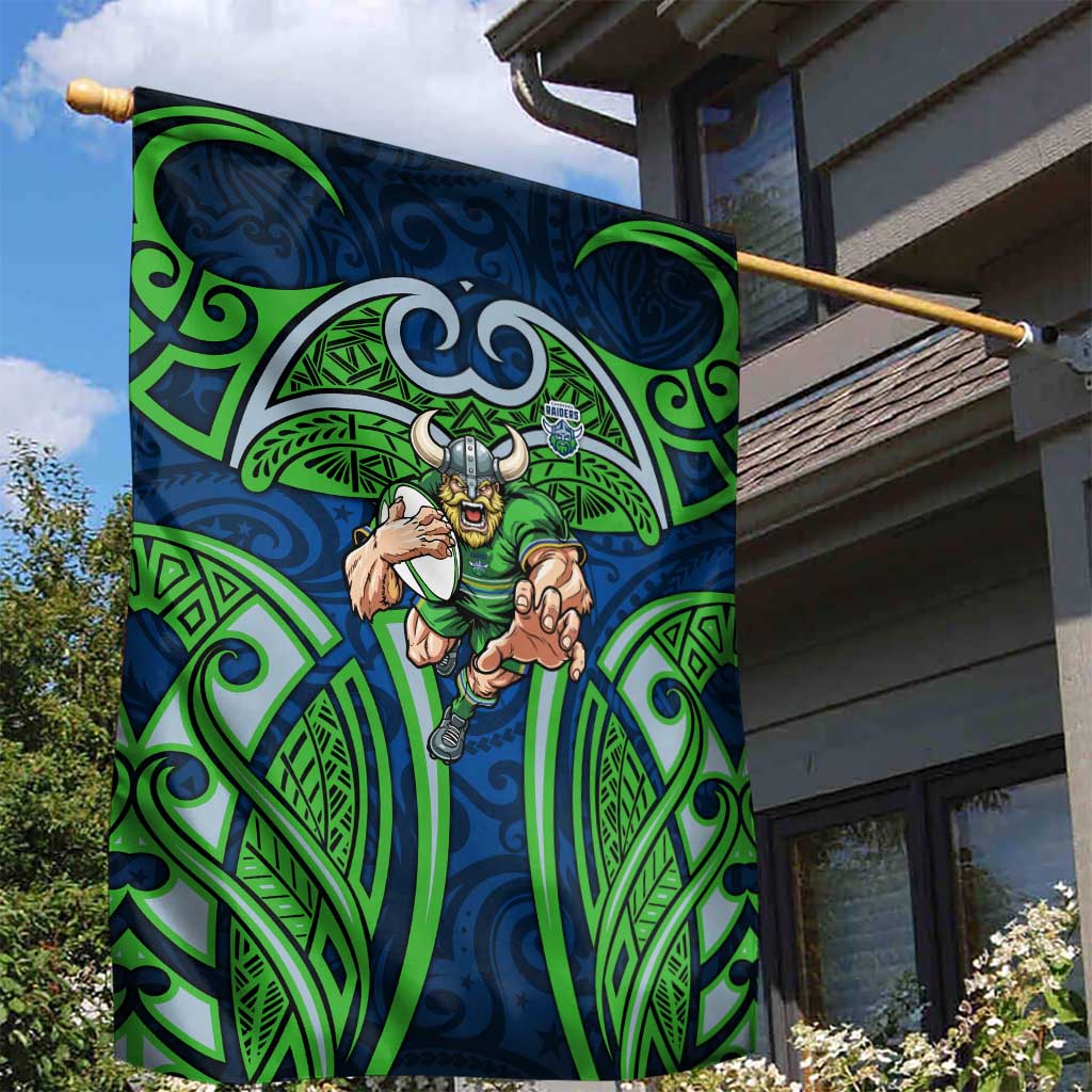 Canberra Raiders Rugby Garden Flag Polynesian Tribal Viking Warrior Green Blue Pattern
