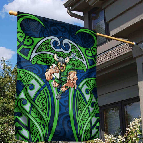 Canberra Raiders Rugby Garden Flag Polynesian Tribal Viking Warrior Green Blue Pattern