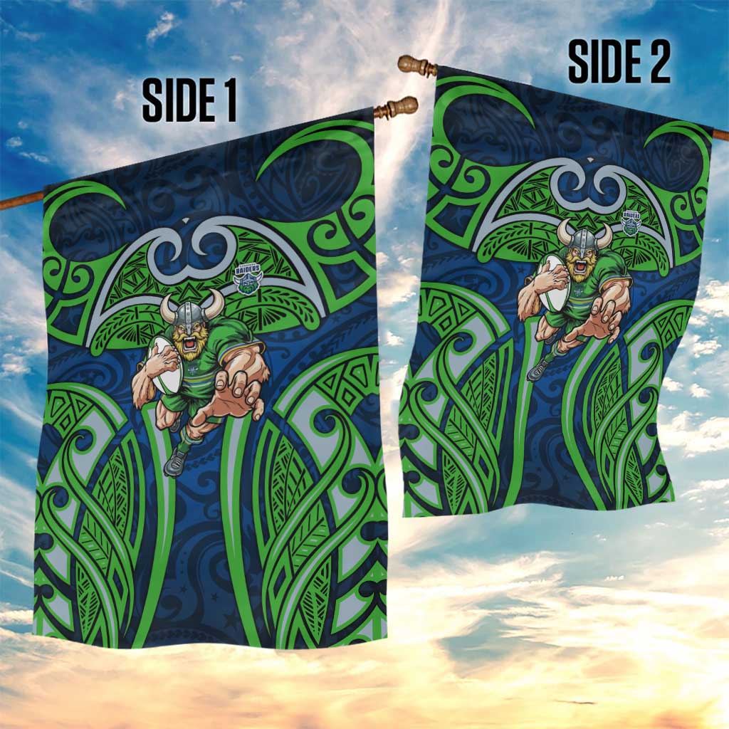 Canberra Raiders Rugby Garden Flag Polynesian Tribal Viking Warrior Green Blue Pattern