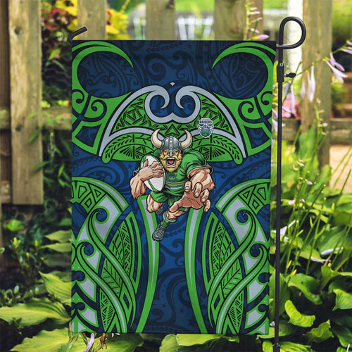 Canberra Raiders Rugby Garden Flag Polynesian Tribal Viking Warrior Green Blue Pattern