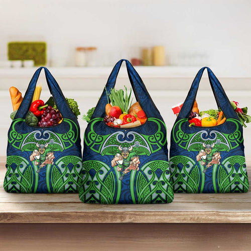Canberra Raiders Rugby Grocery Bag Polynesian Tribal Viking Warrior Green Blue Pattern