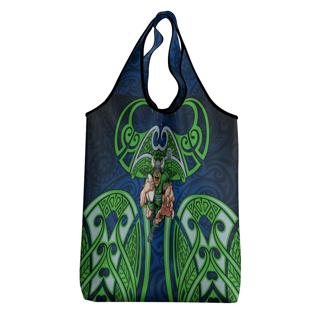 Canberra Raiders Rugby Grocery Bag Polynesian Tribal Viking Warrior Green Blue Pattern