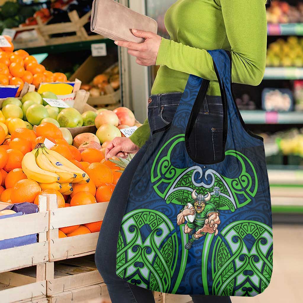 Canberra Raiders Rugby Grocery Bag Polynesian Tribal Viking Warrior Green Blue Pattern