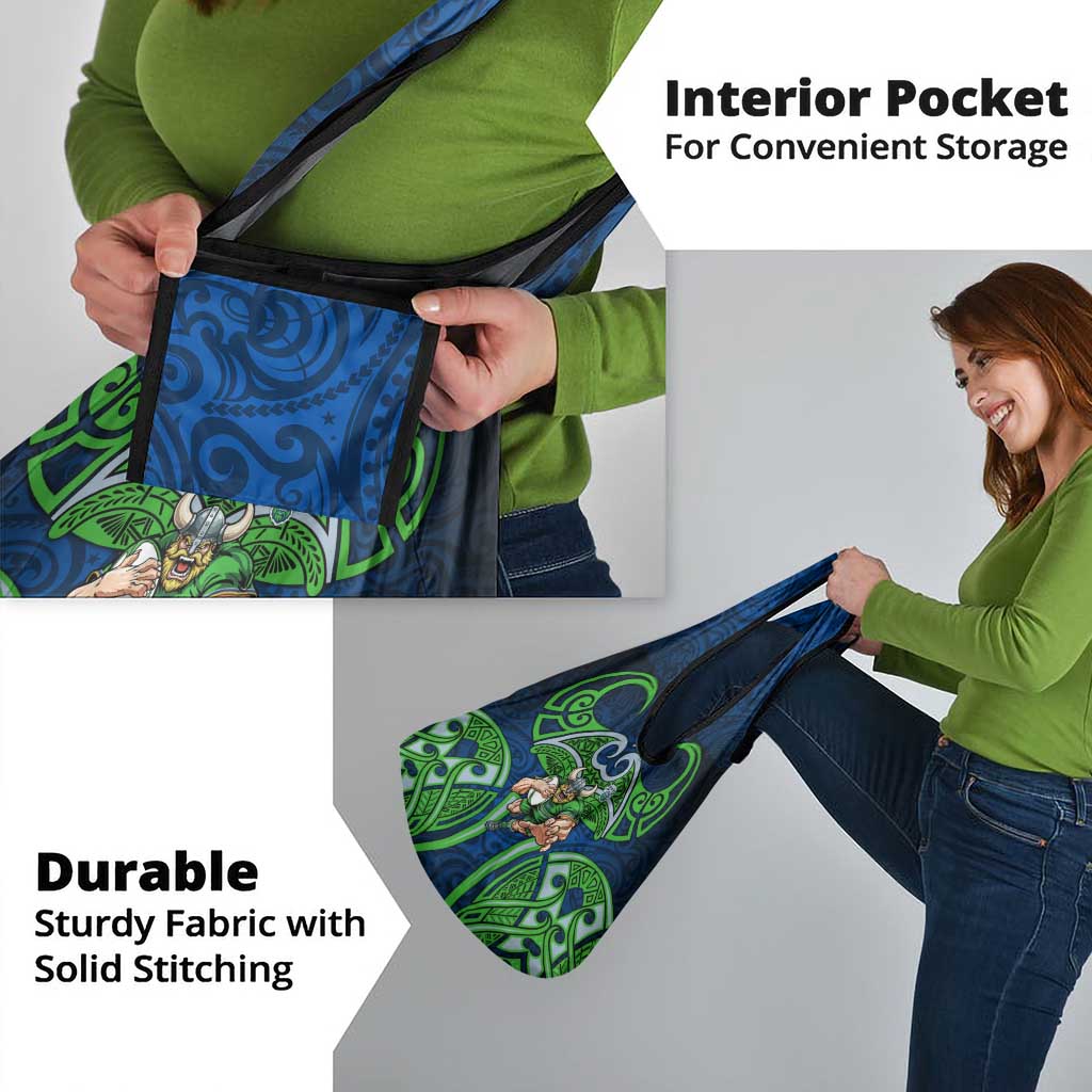 Canberra Raiders Rugby Grocery Bag Polynesian Tribal Viking Warrior Green Blue Pattern