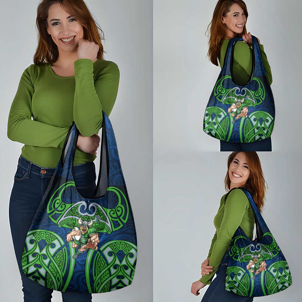 Canberra Raiders Rugby Grocery Bag Polynesian Tribal Viking Warrior Green Blue Pattern