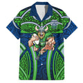Canberra Raiders Rugby Hawaiian Shirt Polynesian Tribal Viking Warrior Green Blue Pattern