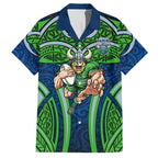 Canberra Raiders Rugby Hawaiian Shirt Polynesian Tribal Viking Warrior Green Blue Pattern